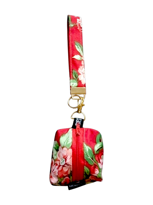 KEY WRISTLET + MINI COIN BAG | Vintage Floral | Red