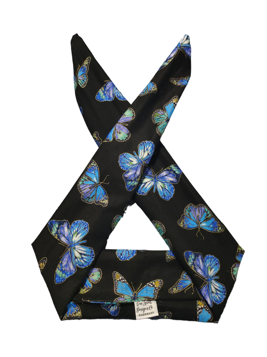 BETTY BOO BANDS™ WIRED HEADWRAP | Black with Blue Butterflies