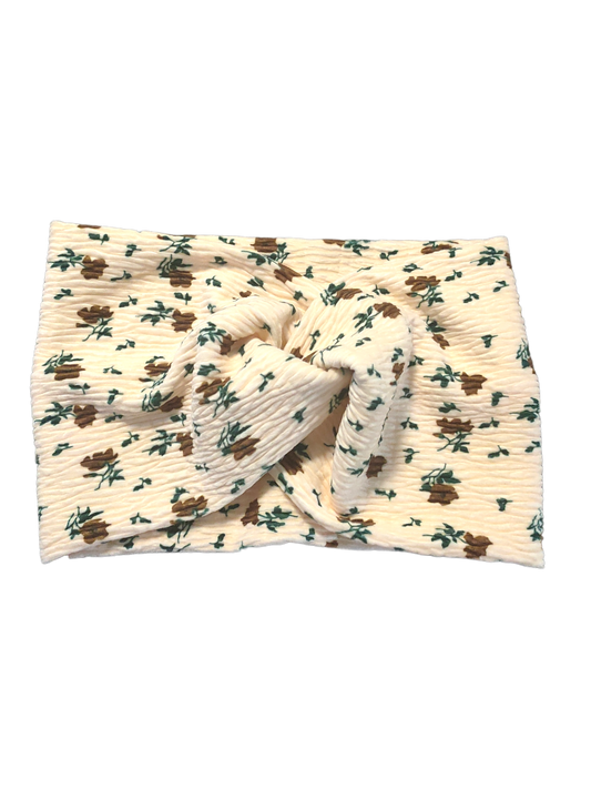 THICK STRETCH BANDS | Knitted Ribbed Cream Floral