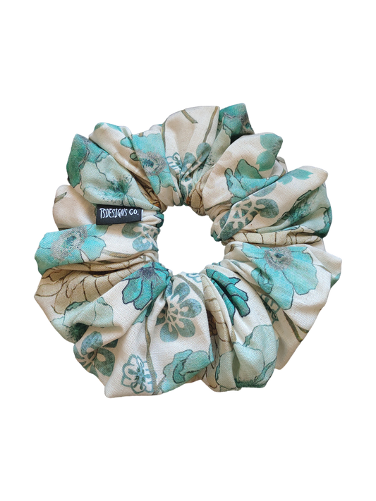 LARGE Linen Teal Floral