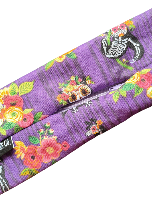 BETTY BOO BANDS™ WIRED HEADWRAP | + ZIP POCKET | Purple with Day of the Dead Animals