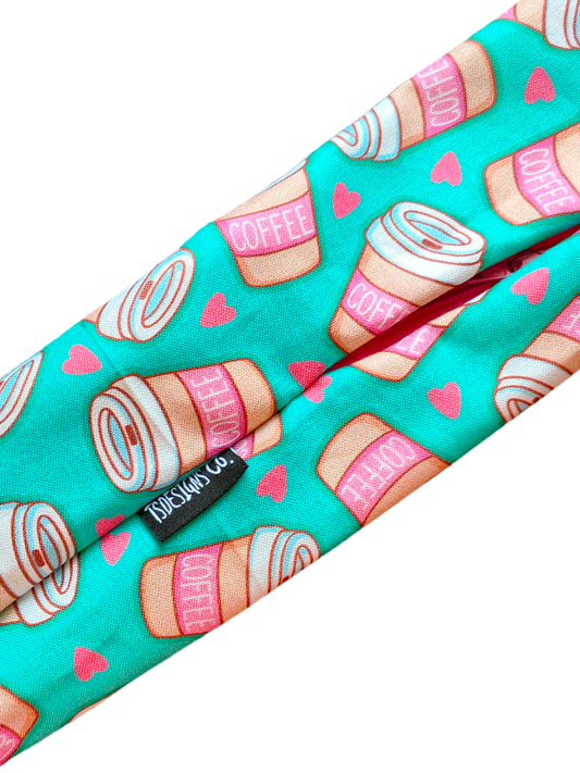 BETTY BOO BANDS™ WIRED HEADWRAP | + ZIP POCKET | Coffee & Love Hearts