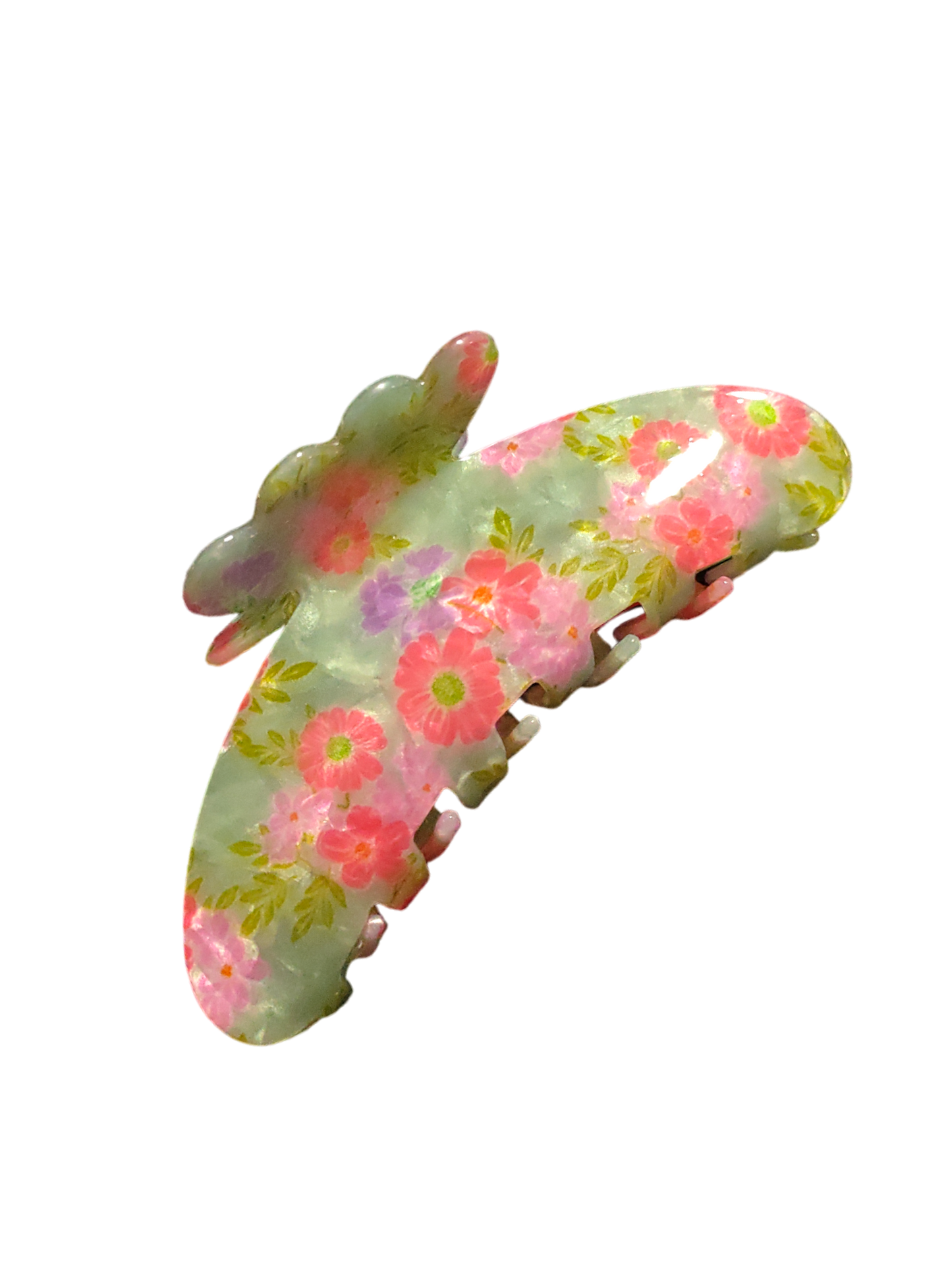 HAIR CLAW | Garden Green with Pink Flowers | Medium
