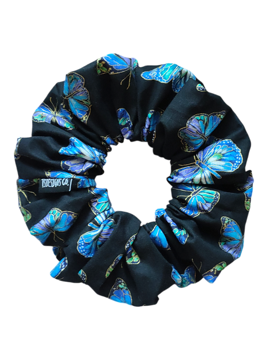 LARGE Black with Blue Butterflies