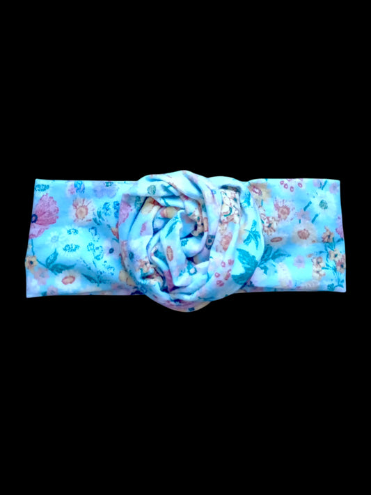 BETTY BOO BANDS™ WIRED HEADWRAP | Flannelette Flowers | Light Blue