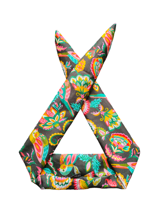 BETTY BOO BANDS™ WIRED HEADWRAP | Bird Floral | Black & Dark Green