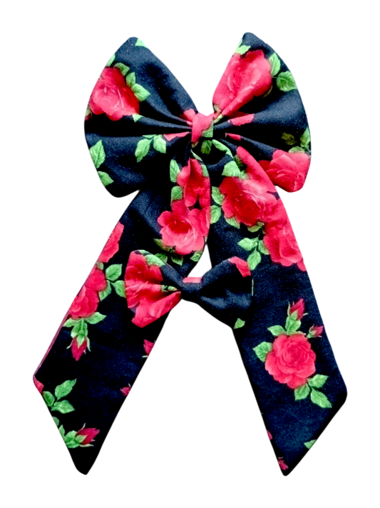 BOWS | Large & Mini Set | Black with Red Roses