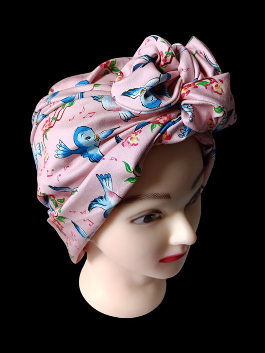 BETTY BOO WIRED TURBAN WRAP | Vintage Blue Birds | Peach