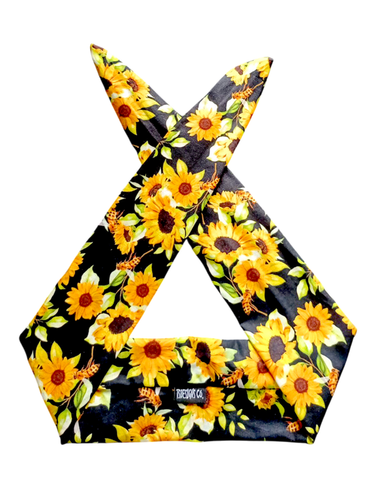 BETTY BOO BANDS™ WIRED HEADWRAP | Sunflowers & Bees | Black & Yellow