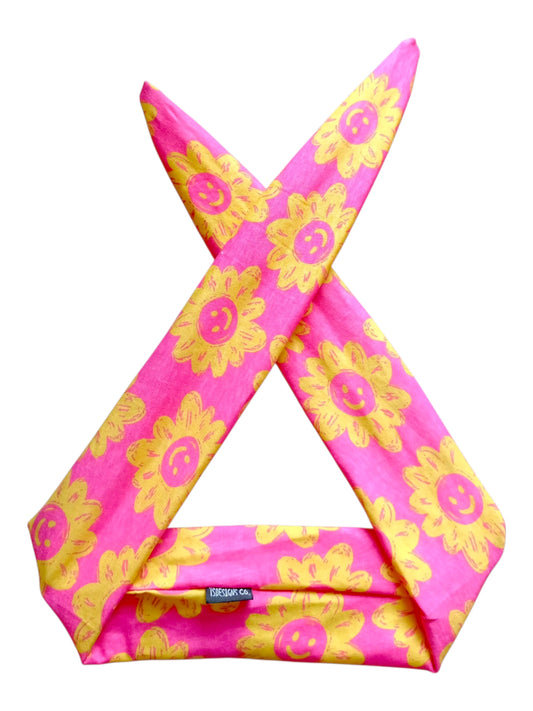 BETTY BOO BANDS™ WIRED HEADWRAP | Smiley Flowers | Hot Pink & Yellow