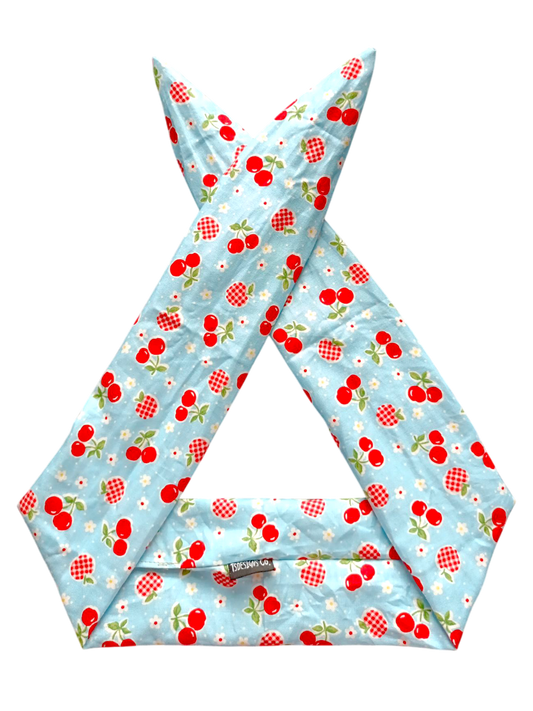 BETTY BOO BANDS™ WIRED HEADWRAP | Cherries & Apples | Light Blue