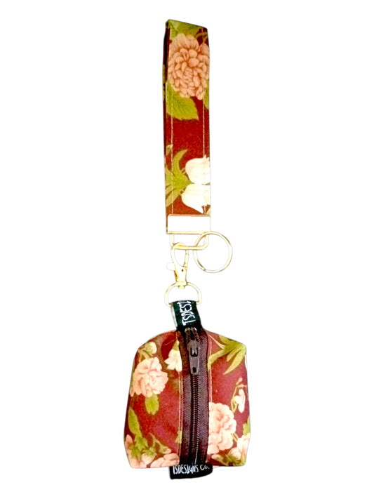 KEY WRISTLET + MINI COIN BAG | Vintage Floral | Maroon