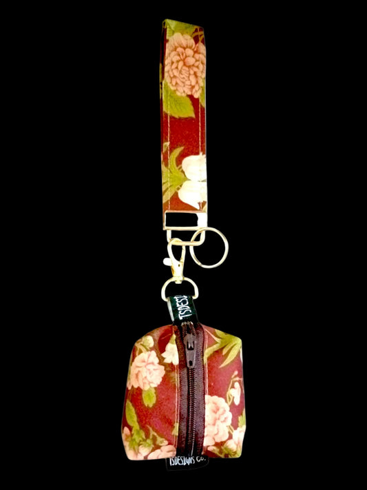 KEY WRISTLET + MINI COIN BAG | Vintage Floral | Maroon