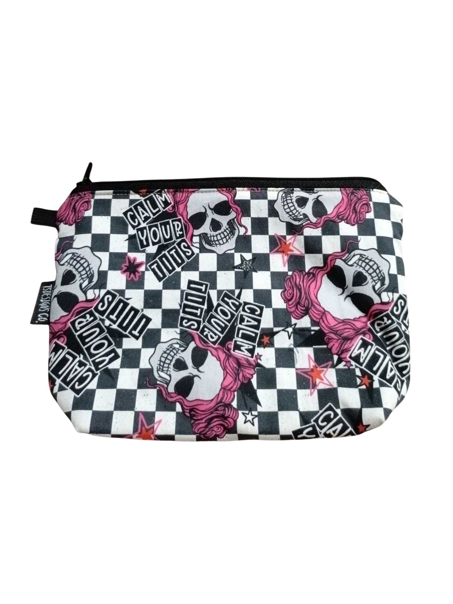MAKEUP BAG Swear | Calm Your T*ts Skulls | Gingham Black & White