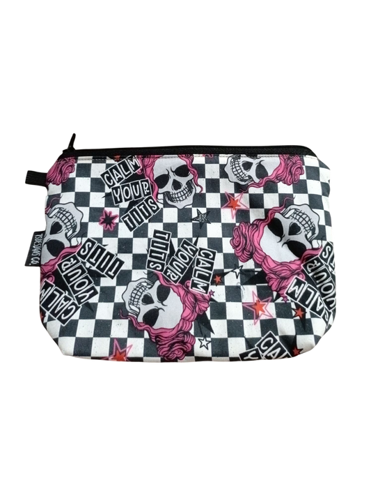 MAKEUP BAG Swear | Calm Your T*ts Skulls | Gingham Black & White