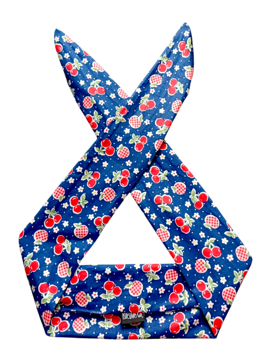BETTY BOO BANDS™ WIRED HEADWRAP | Cherries & Apples | Navy Blue