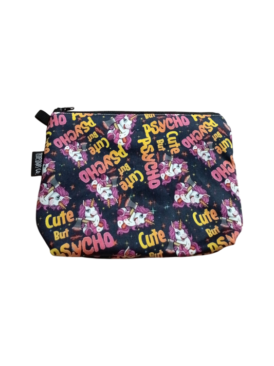 MAKEUP BAG Swear | Cute & Psycho | Unicorn Pink & Yellow