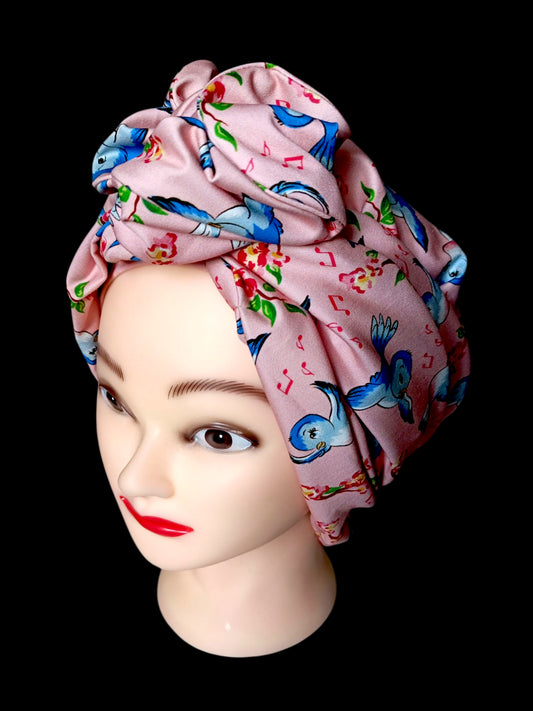 BETTY BOO WIRED TURBAN WRAP | Vintage Blue Birds | Peach