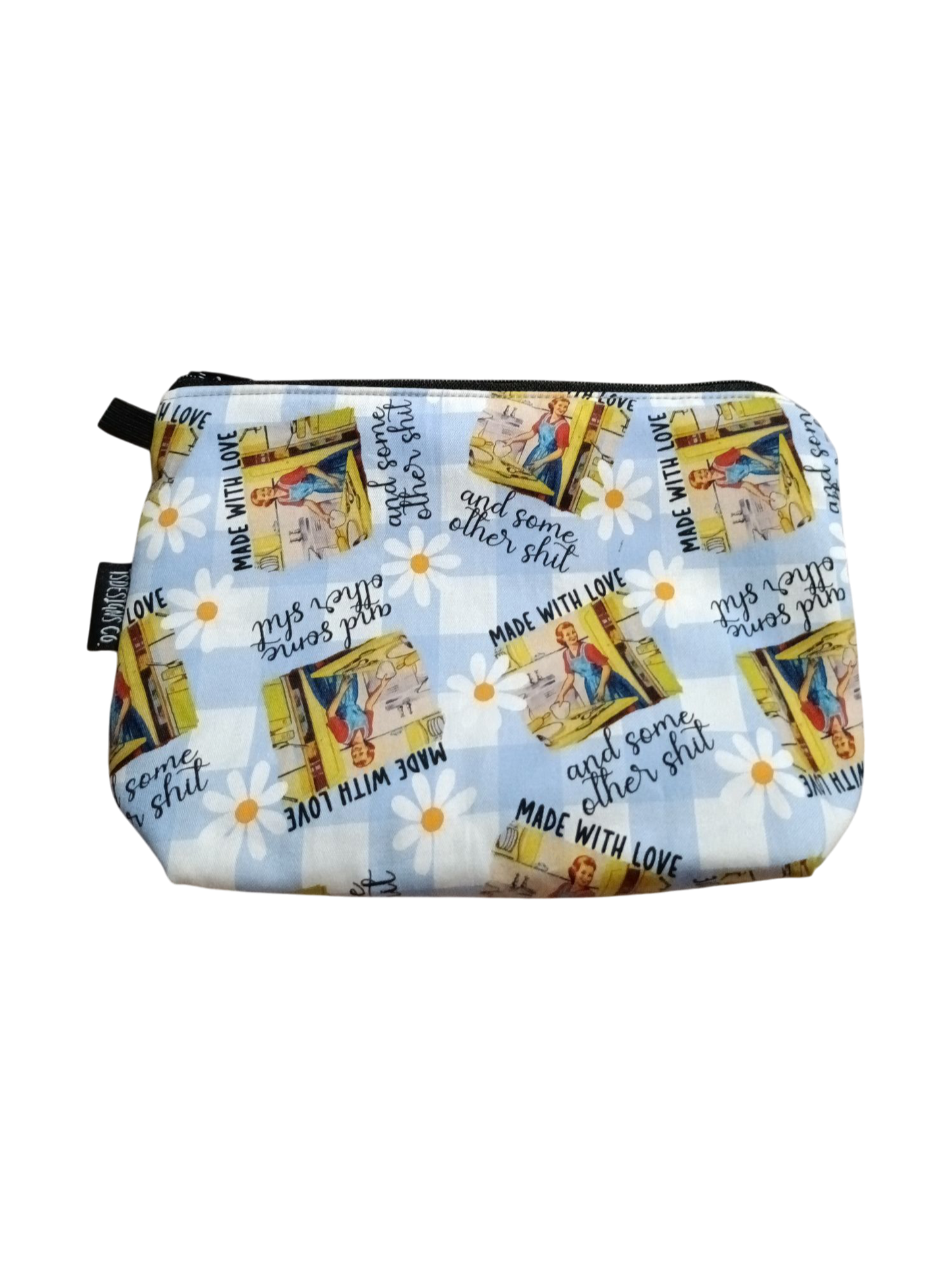 MAKEUP BAG Swear | Made with Love & Some Other Sh*t | Gingham Light Blue
