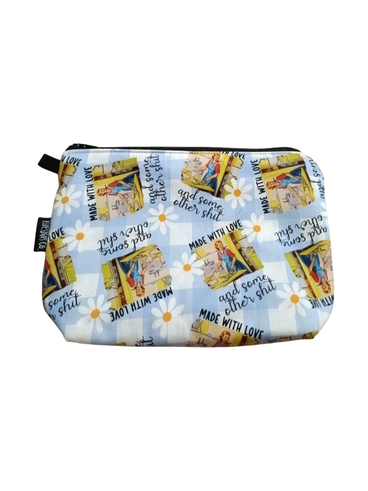 MAKEUP BAG Swear | Made with Love & Some Other Sh*t | Gingham Light Blue