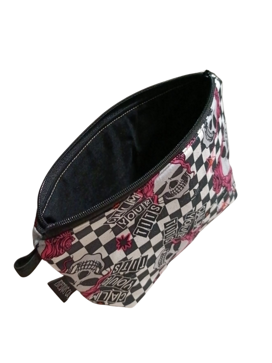 MAKEUP BAG Swear | Calm Your T*ts Skulls | Gingham Black & White