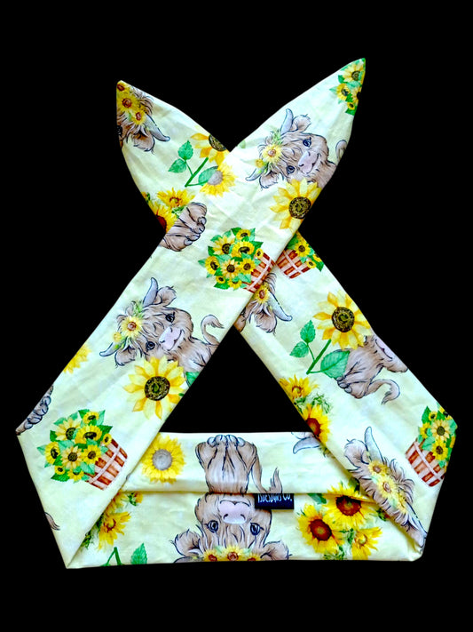BETTY BOO BANDS™ WIRED HEADWRAP | Highland Cow & Sunflowers | Yellow