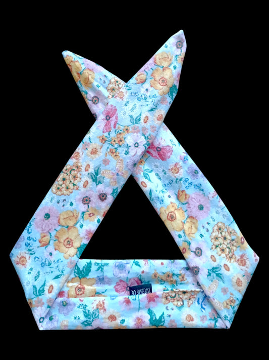 BETTY BOO BANDS™ WIRED HEADWRAP | Flannelette Flowers | Light Blue