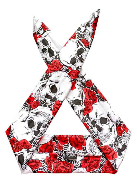 BETTY BOO BANDS™ WIRED HEADWRAP | Skulls & Roses | Black, White & Red