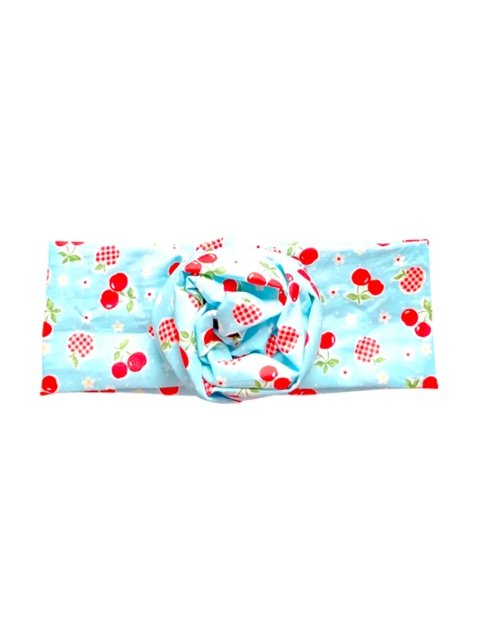 BETTY BOO BANDS™ WIRED HEADWRAP | Cherries & Apples | Light Blue