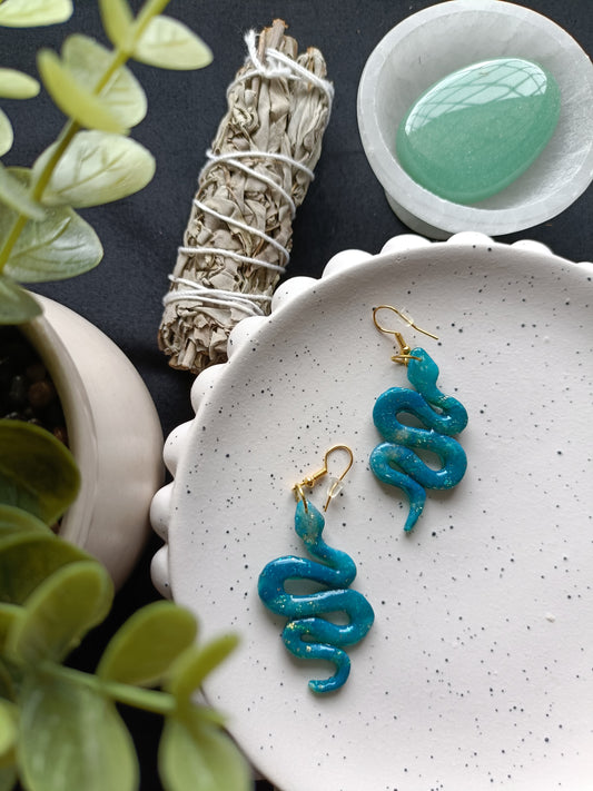 EARRINGS | Witchy Snakes | Teal & Gold Twinkle