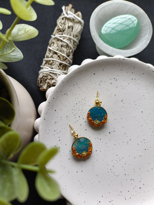 EARRINGS | Mini Mushroom Garden | Teal & Gold