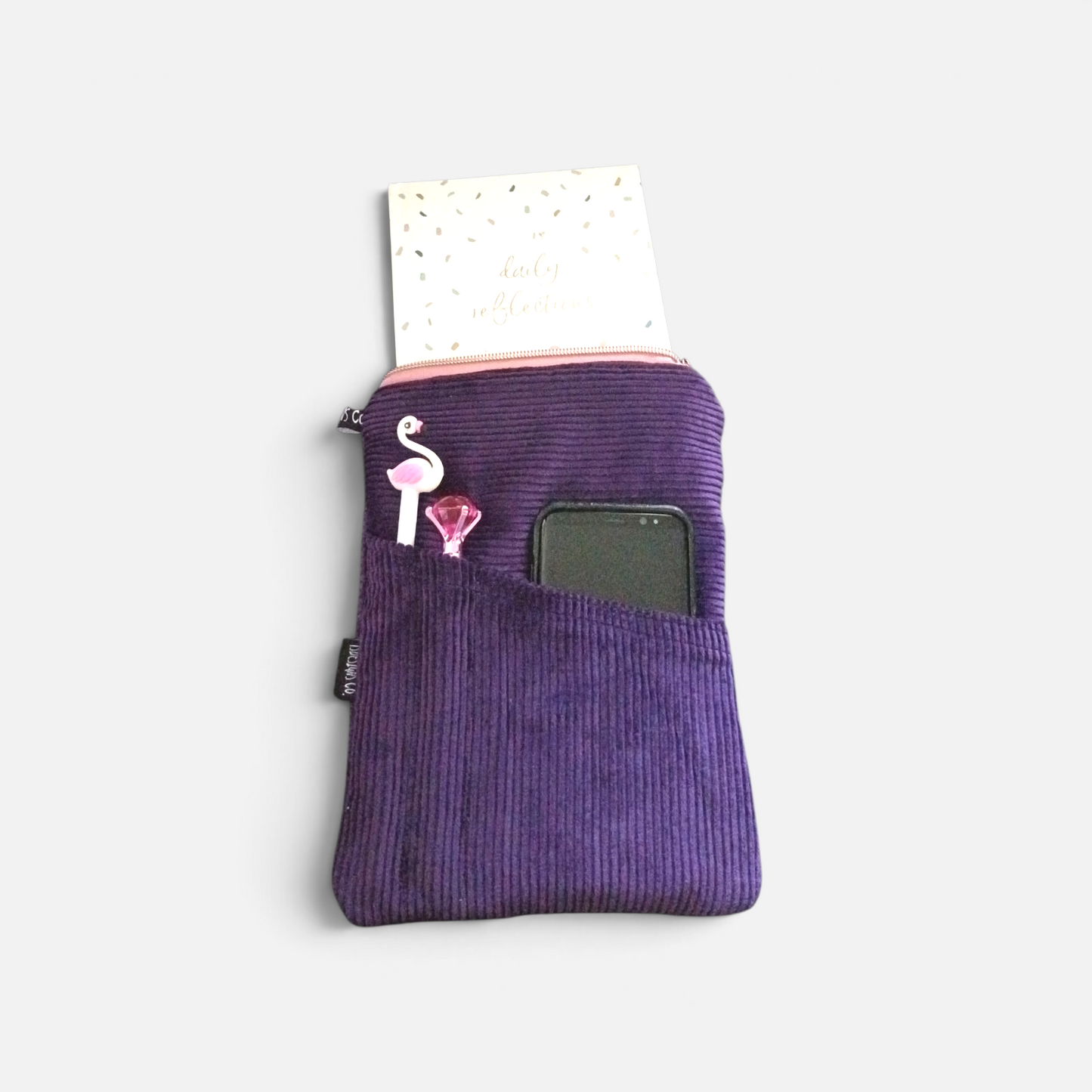 Book & Ebook Sleeve A5/A6 + 2-pen & Mobile Front Pockets | Corduroy Purple