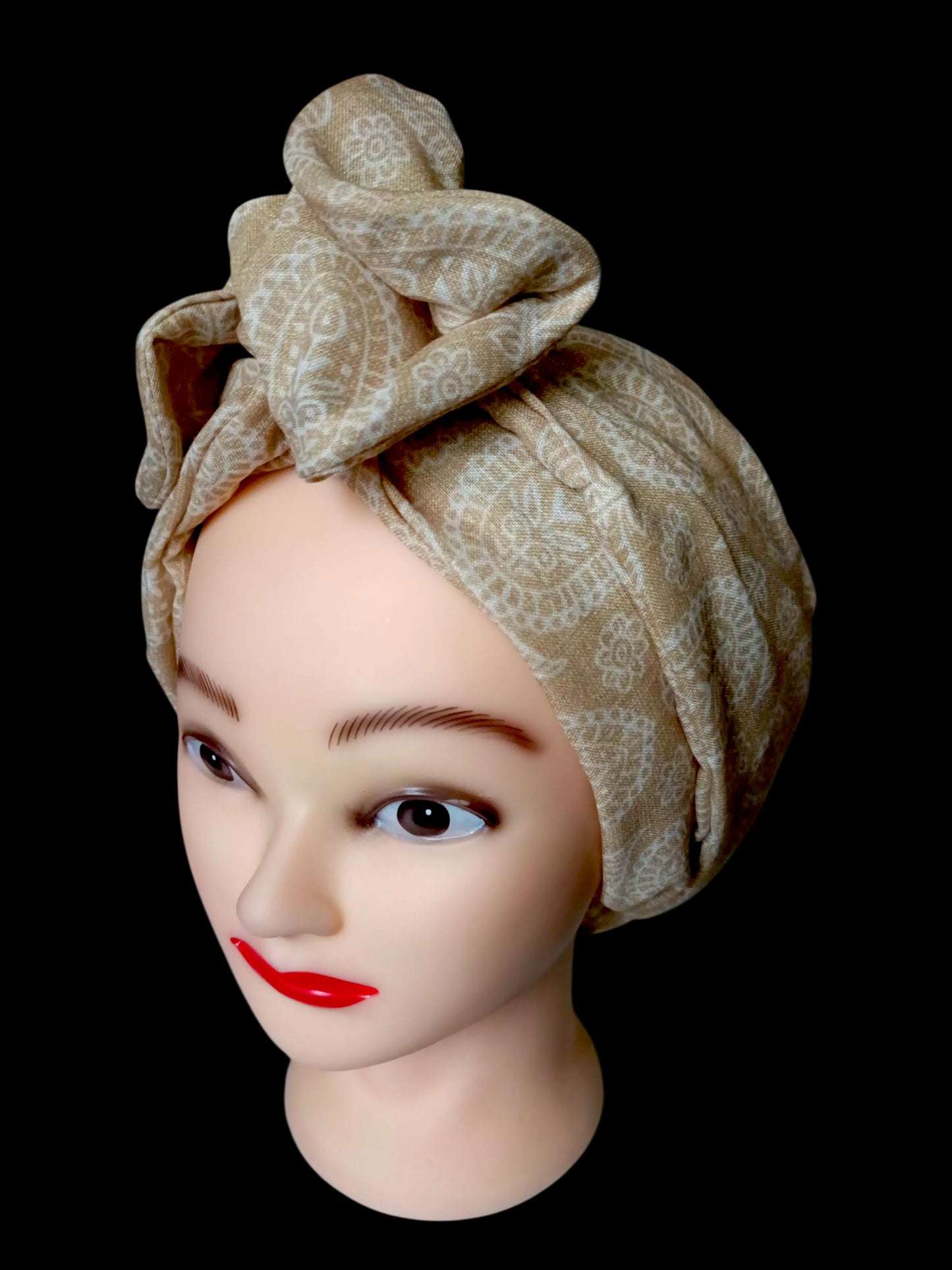 BETTY BOO WIRED TURBAN WRAP | Linen Paisley Beige