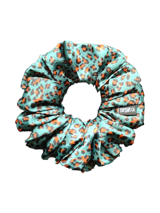 LARGE Satin Green & Orange Leopard