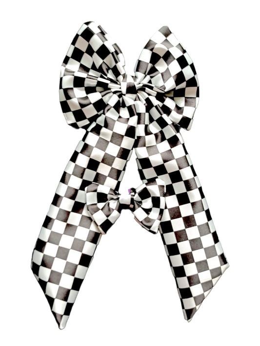 BOWS | Large & Mini Set | Satin Checkered | Black & White