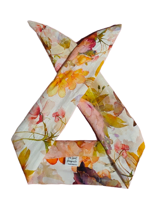 BETTY BOO BANDS™ WIRED HEADWRAP | Linen Oranges & Pink Watercolour Florals