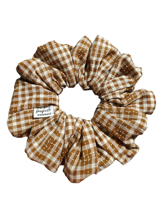LARGE Linen Brown & White Gingham