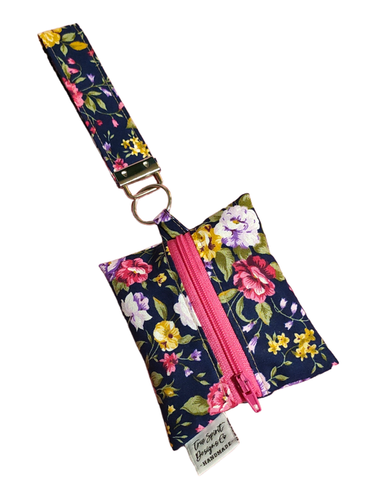 KEY WRISTLET + COIN POUCH Blue Floral