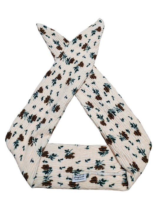 BETTY BOO BANDS™ WIRED HEADWRAP | Knitted Ribbed | Cream Floral