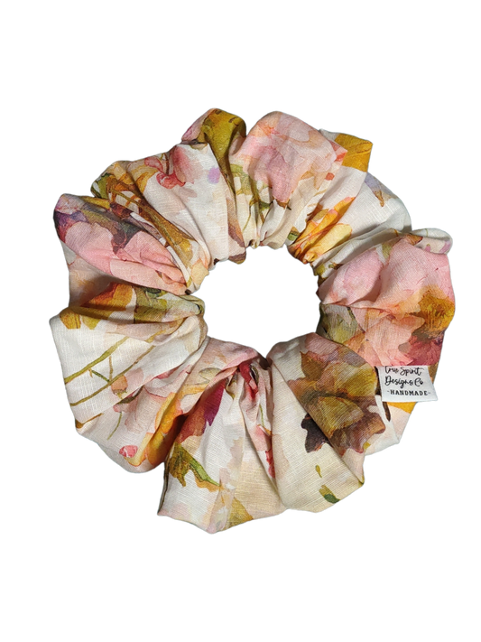 LARGE Linen Orange & Pink Watercolour Floral