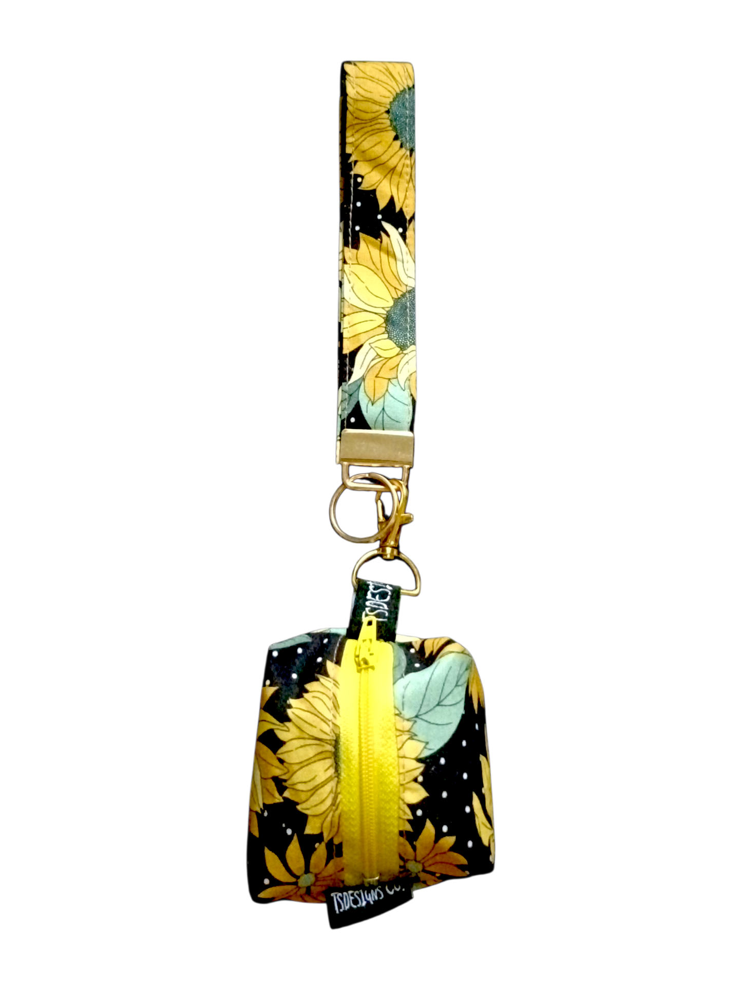 KEY WRISTLET + MINI COIN BAG | Sunflowers & Polkadots | Black & Yellow