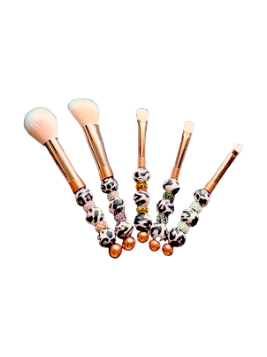 MAKEUP BRUSHES | Silicone Beaded | Gold & Pink Leopard | 5-set