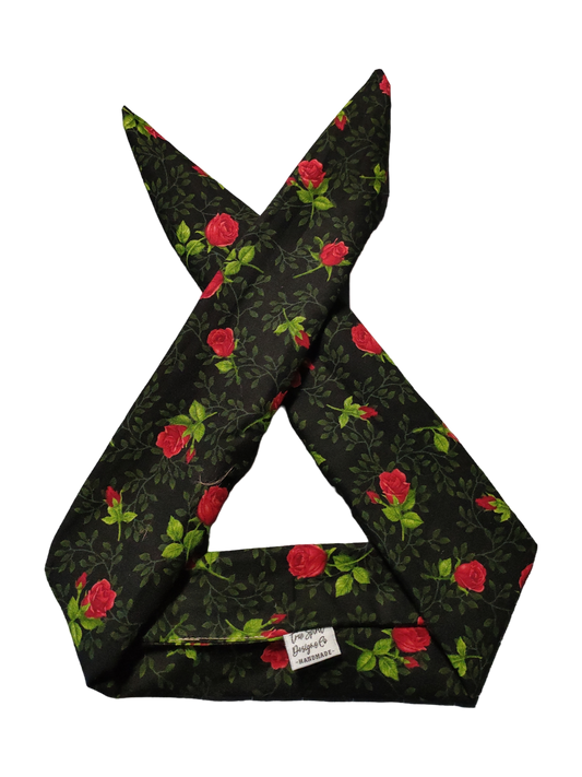 BETTY BOO BANDS™ WIRED HEADWRAP | Black with Mini Red Roses
