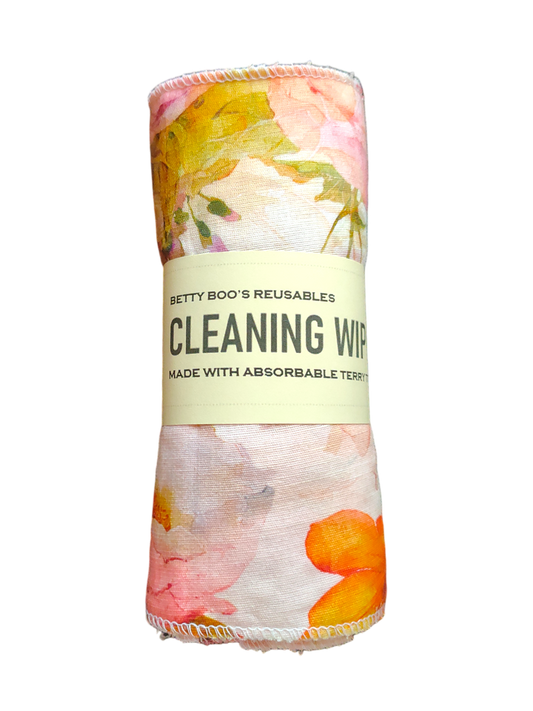BETTY BOO'S REUSABLE CLEANING WIPES | Linen Watercolour Pink & Orange | 4pk (9"x 7")