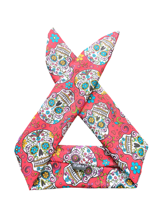 BETTY BOO BANDS™ WIRED HEADWRAP | + ZIP POCKET | Red Day of the Dead Sugar Skulls