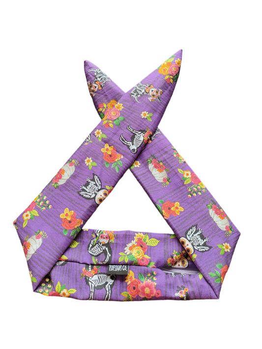 BETTY BOO BANDS™ WIRED HEADWRAP | + ZIP POCKET | Purple with Day of the Dead Animals