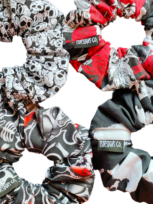BUNDLE PACKS | 4-set MINI Scrunchies | Skulls| Black, White & Red Pack
