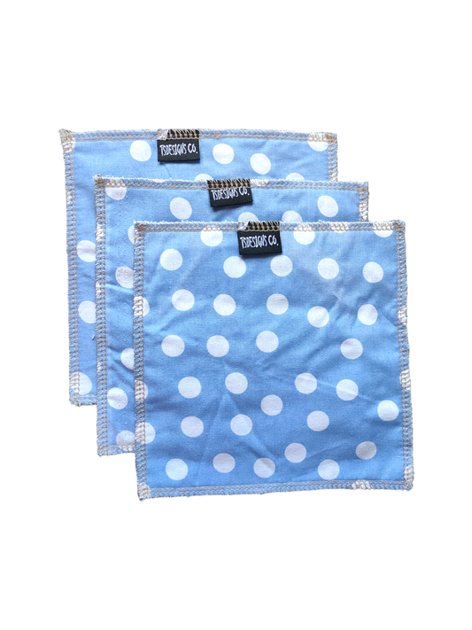 BETTY BOO'S REUSABLE CLEANING WIPES | Blue with White Polkadots | 3pk (16cm x16 cm)