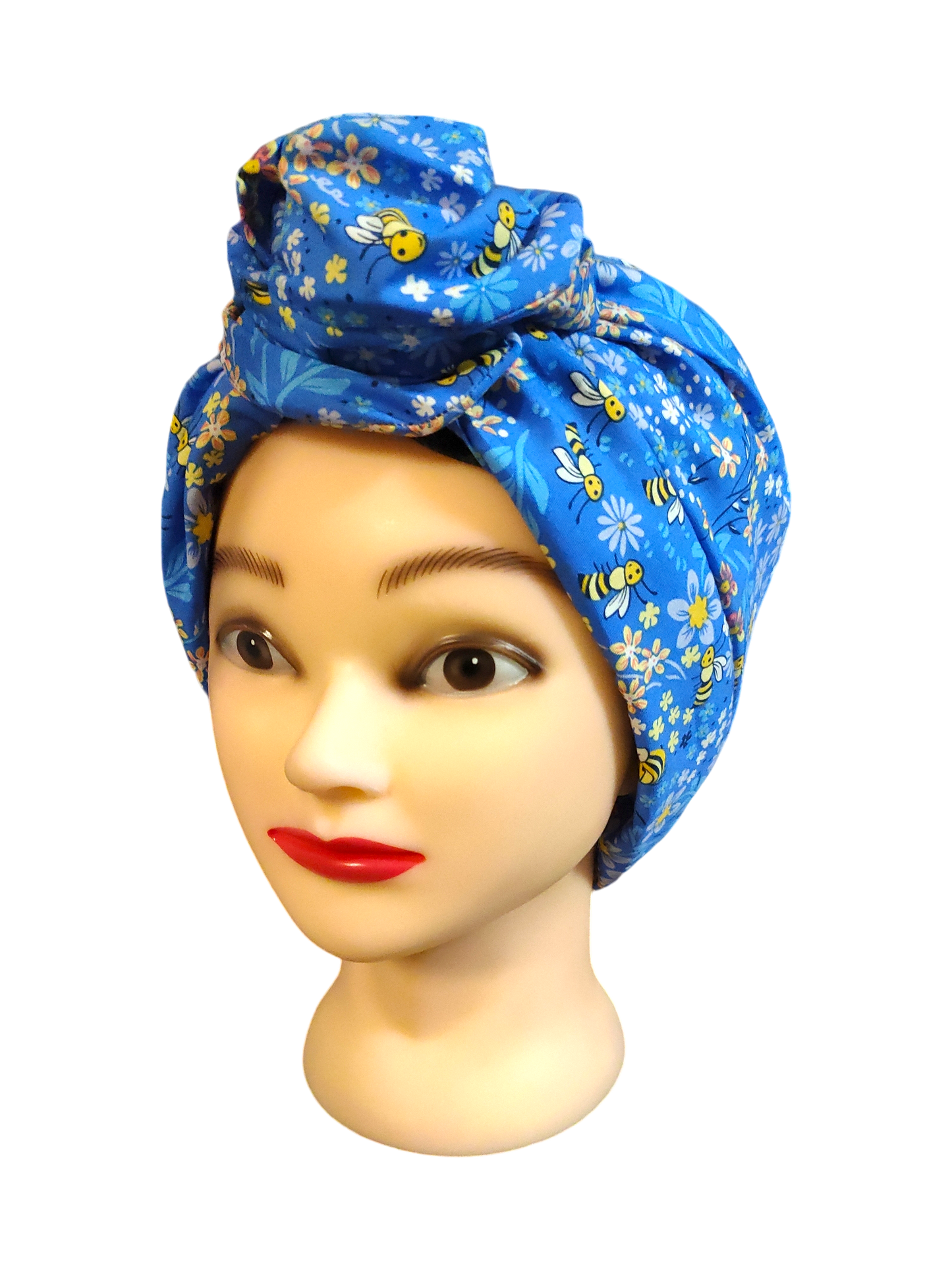 BETTY BOO WIRED TURBAN WRAP | Poplin Bees & Flowers | Blue