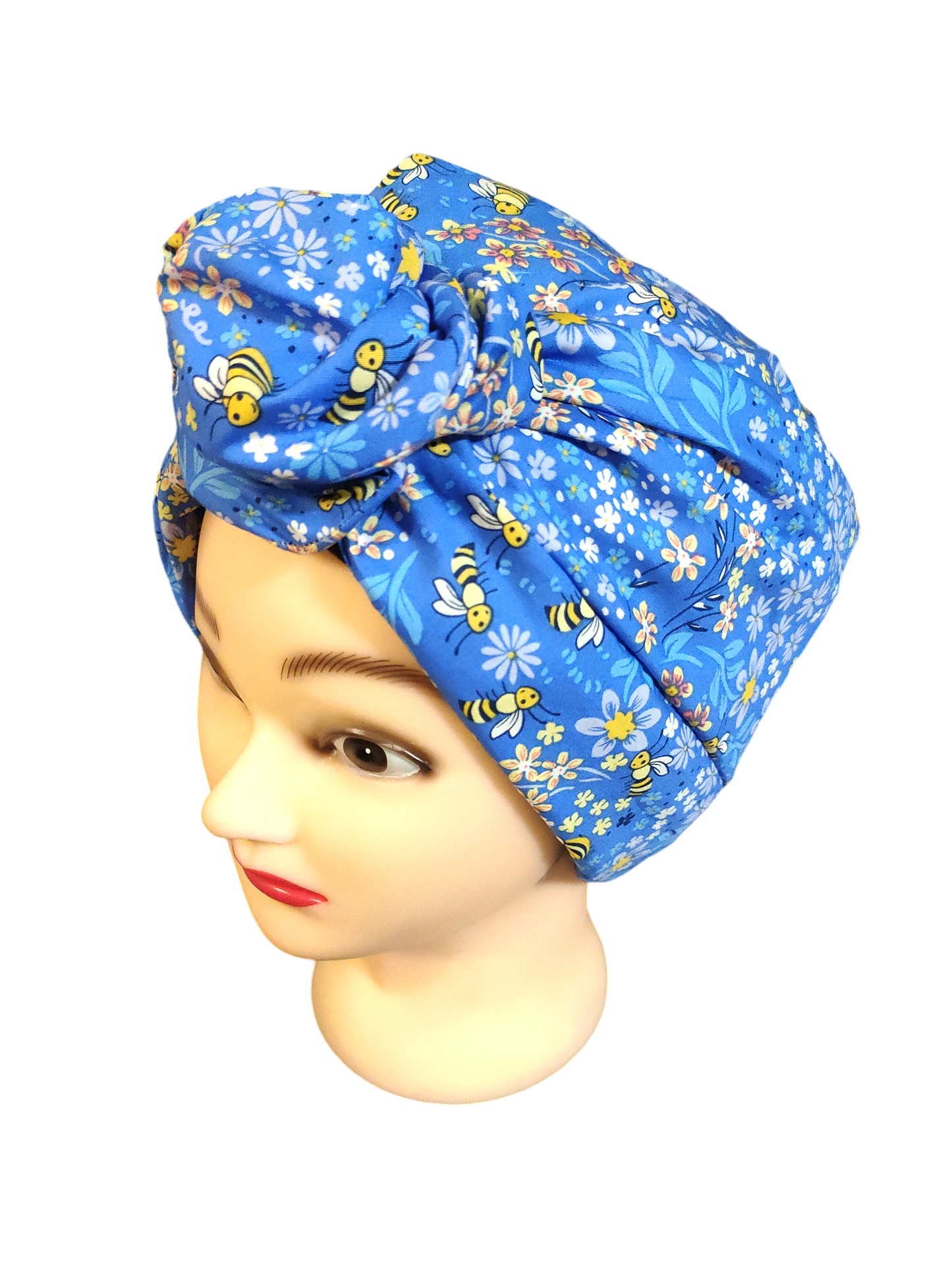 BETTY BOO WIRED TURBAN WRAP | Poplin Bees & Flowers | Blue